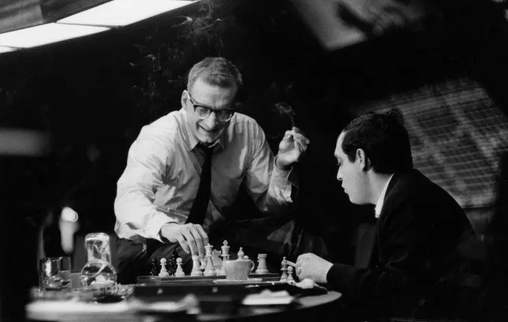 Stanley Kubrick playing chess on the set of Dr Strangelove