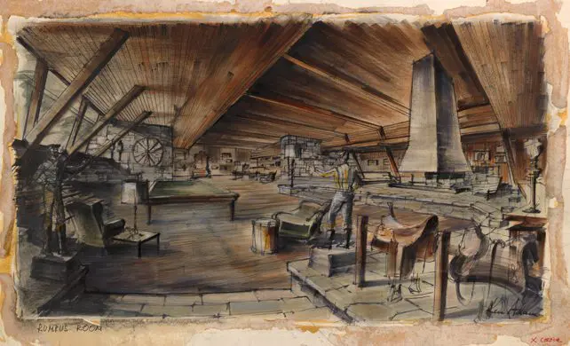 Ken Adams sketch for Goldfinger's Rumpus room