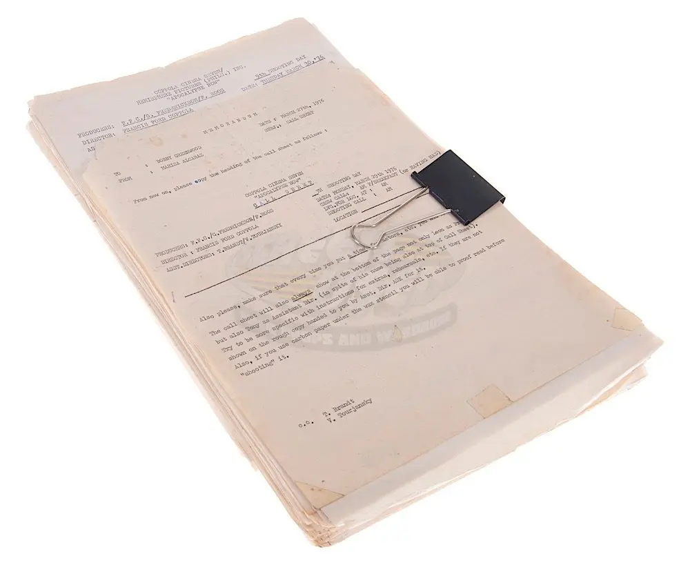 Collection of 86 Original Production Used Call Sheets from Apocalypse Now