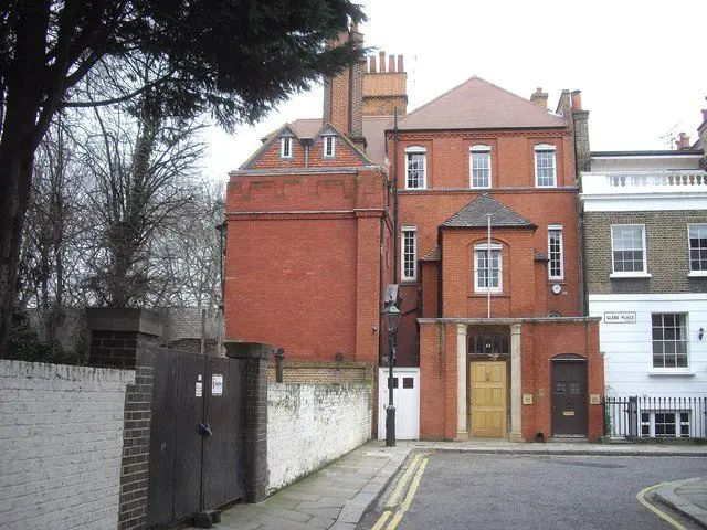 The exterior of West House (formerly Glebe House) in London, Chelsea designed in 1876 by Philip Webb 