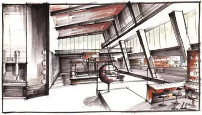Dr No set design sketch by Ken Adam