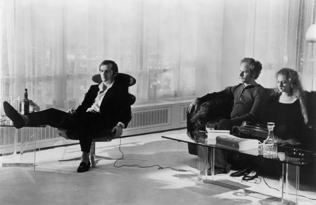 Jack Nicholson sits in a Poul M Volther Corona chair on the set of Carnal Knowledge