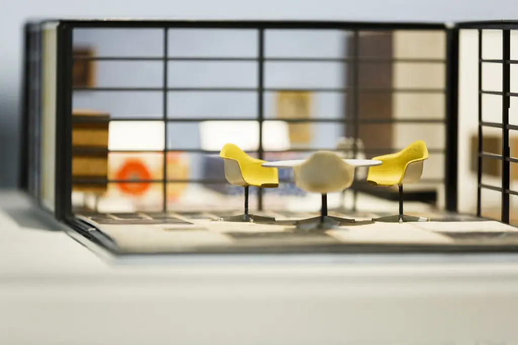 LONDON, ENGLAND - OCTOBER 20: A general view at The World of Charles and Ray Eames exhibition at the Barbican Art Gallery at Barbican Centre on October 20, 2015 in London, England. The World of Charles and Ray Eames exhibition runs from 21 Oct 15 - 14 Feb 16. (Photo by Tristan Fewings/Getty Images for Barbican Art Gallery)