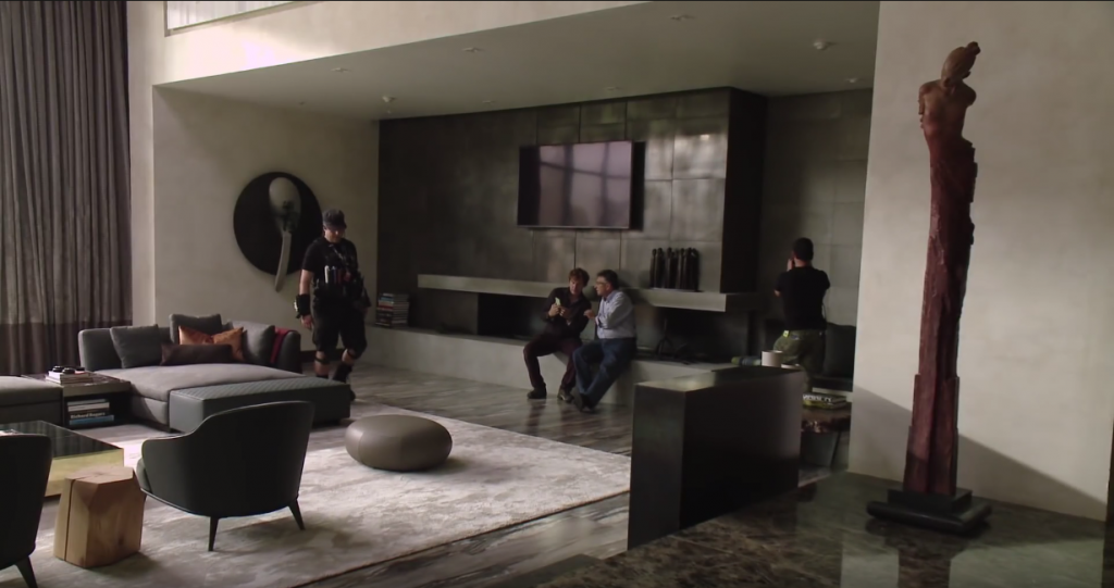 The film crew on set of Christian Grey's apartment
