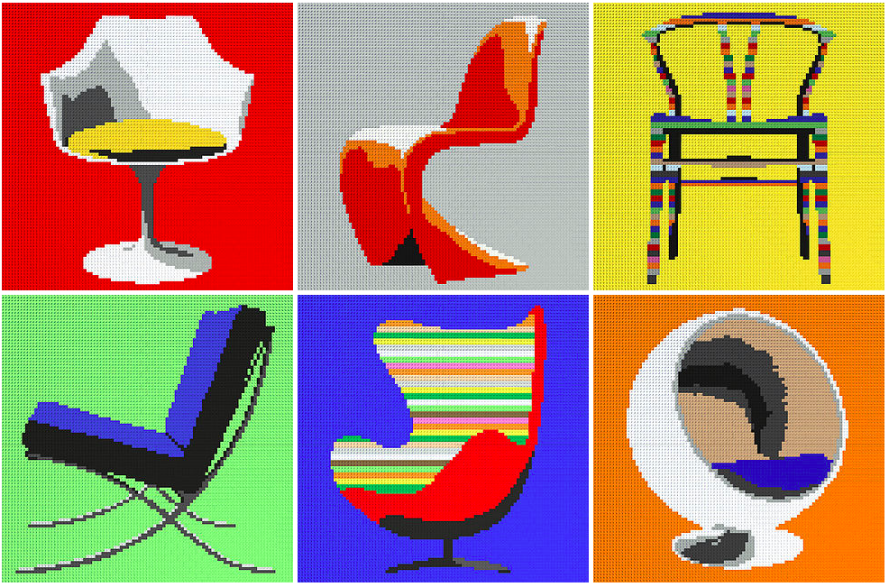 Classic chairs series of Lego art by David Hughes