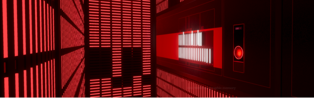 A still from Erika Bonat's 3D VR walk through of Hal9000 in 2001: A Space Odyssey. Models and shading: E. Bonat. Unreal blueprints: E. Cinquetti. Production: E. Perinelli/Ximula