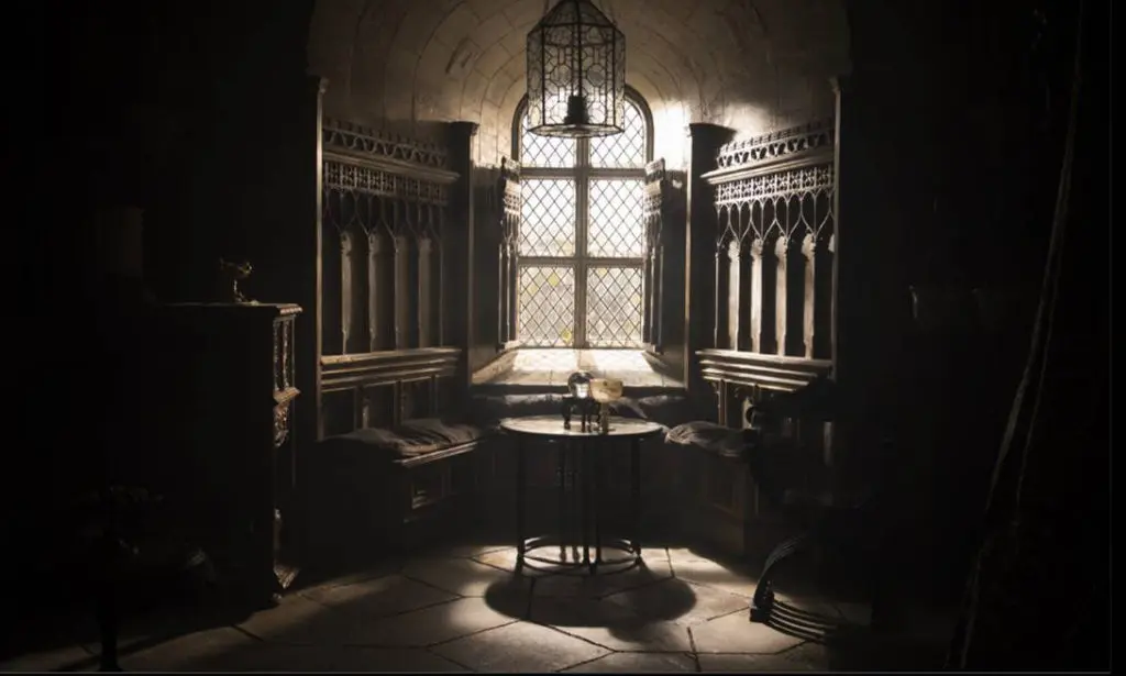 Interior of Elizabeth's bed chamber mary queen of scots film set