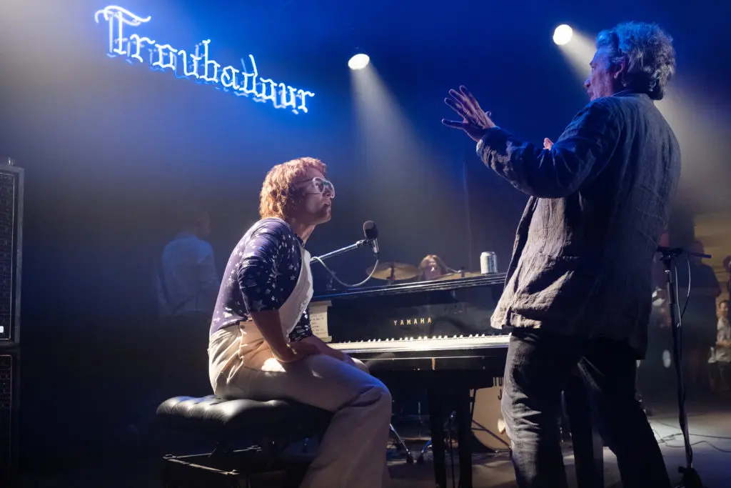 Taron Egerton and Director Dexter Fletcher on the set of Rocketman Photo c/o Paramount Pictures.