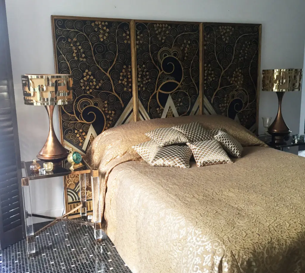Elton John's bedroom in his LA house all ready for filming. Photo: Jude Farr
