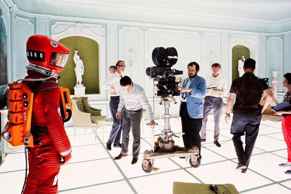 Stanley Kubrick and crew on the film set of 2001: A Space Odyssey