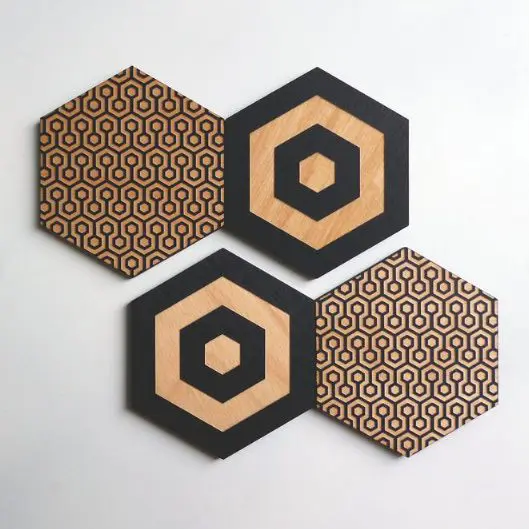 Laser engraved coaster set inspired by The Shining’s Overlook Hote