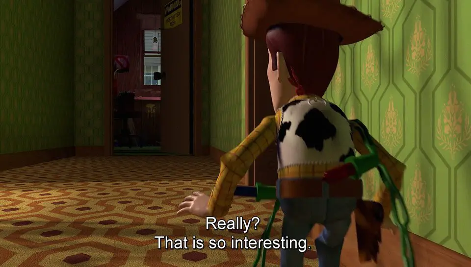 Toy Story references The Shining's Overlook Hotel carpet