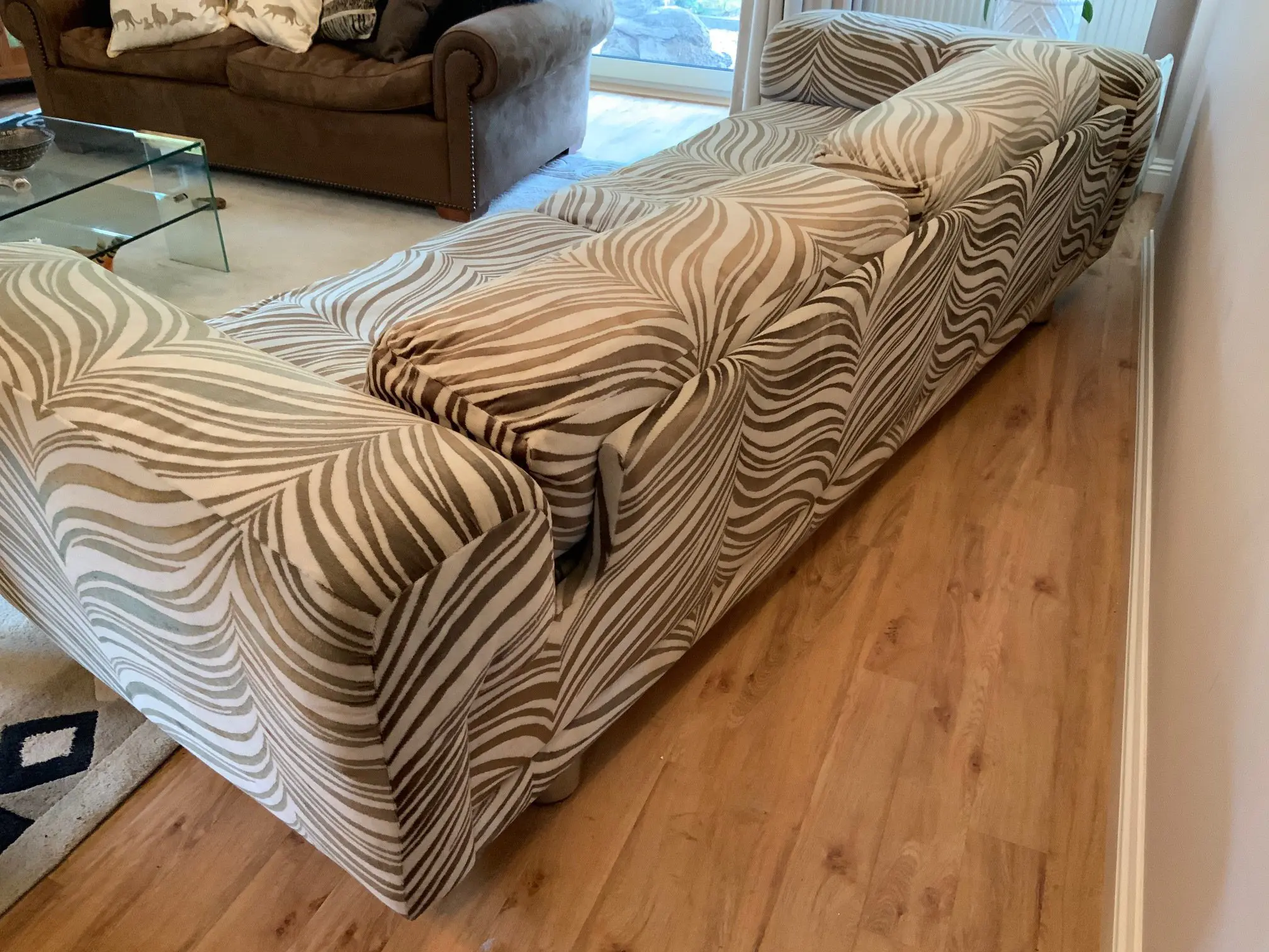 Howard Keith Diplomat sofa, zebra velour fabric, vintage