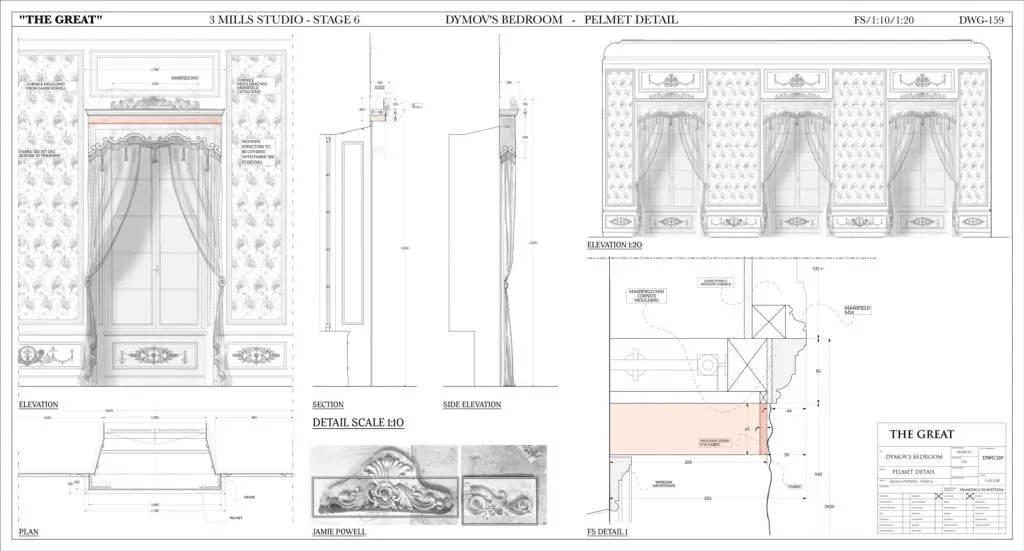 Drawings for Dymov's bedroom pelmet c/o Tanya Bowd