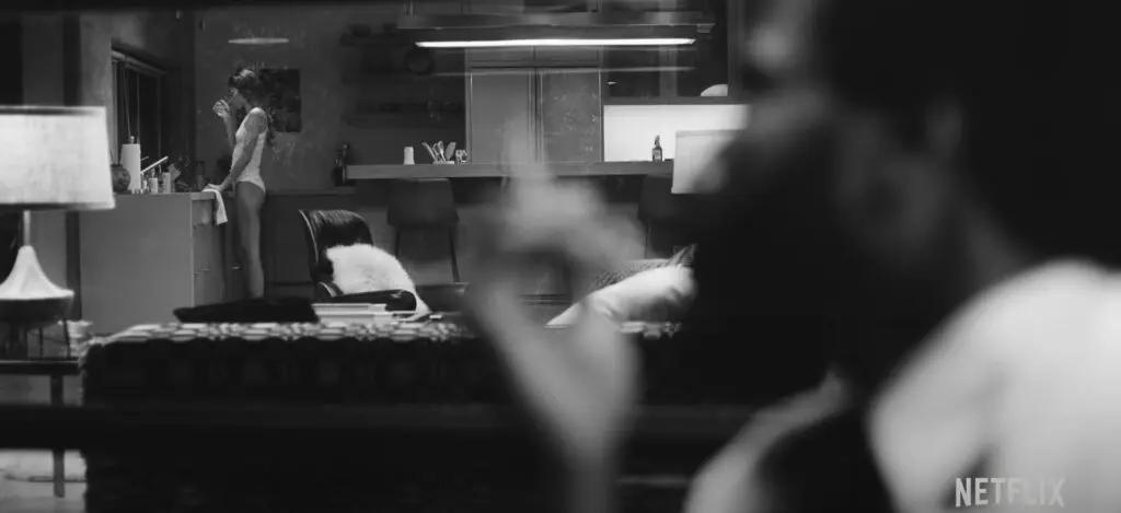 Malcolm and Marie - view across the living area to the kitchen