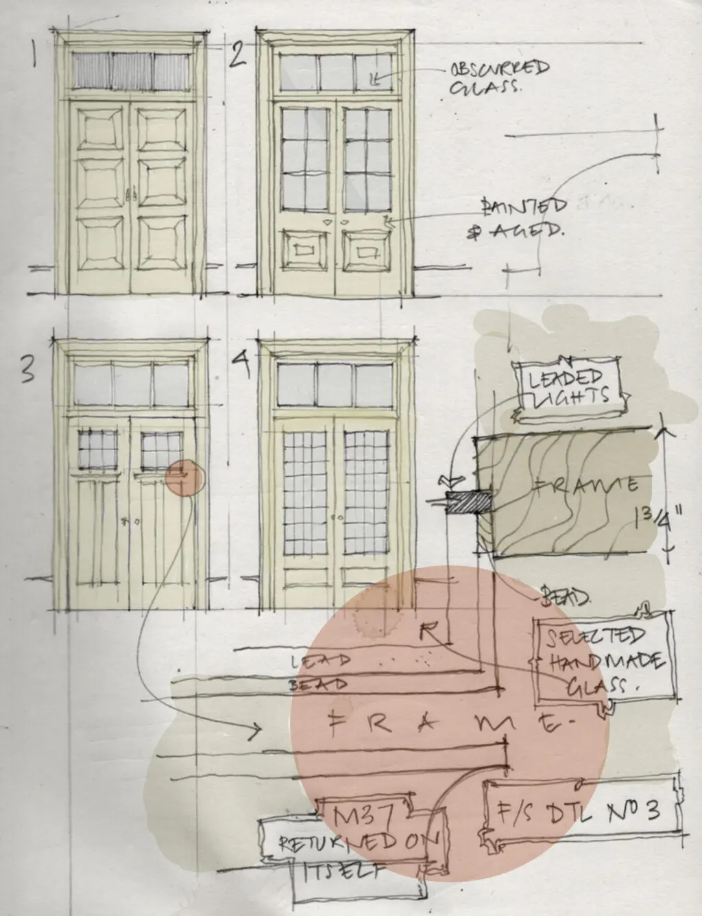 Peter Francis' working sketch for the doors in the apartment of The Father