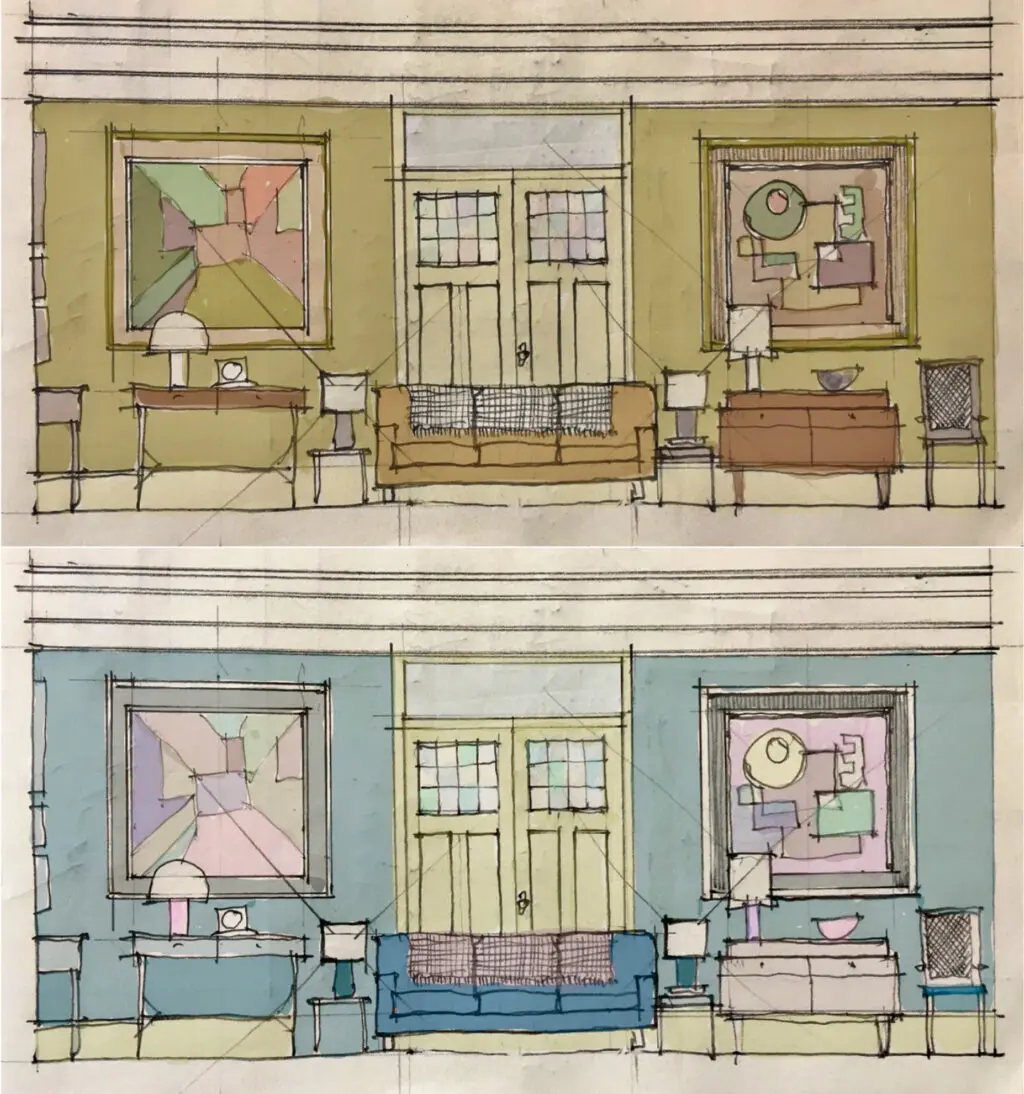 Production Designer Peter Francis used colour as a key signifier for the changing apartment decor of The Father from Anthony's to Annes in The Father