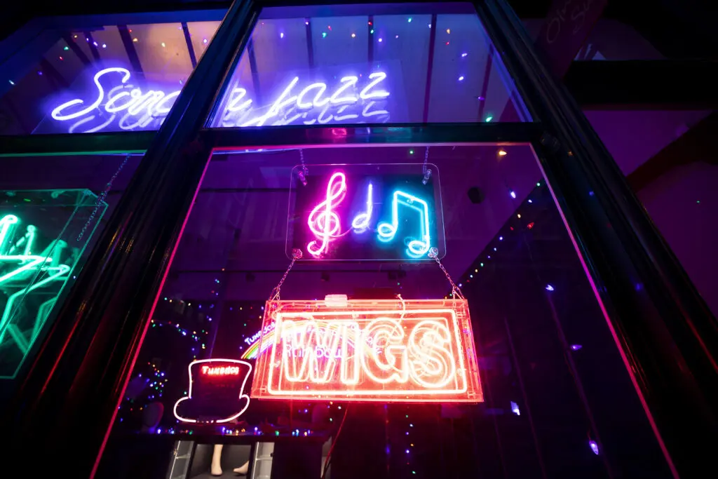 Neon display from Eyes Wide Shut at Electric City, Leadenhall Market