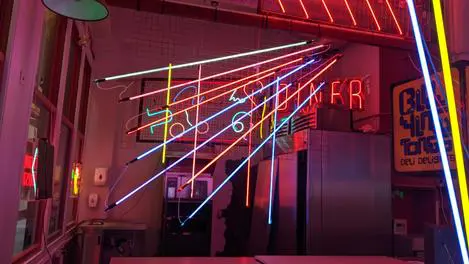 Neon display from Judge Dredd at Electric City, Leadenhall Market