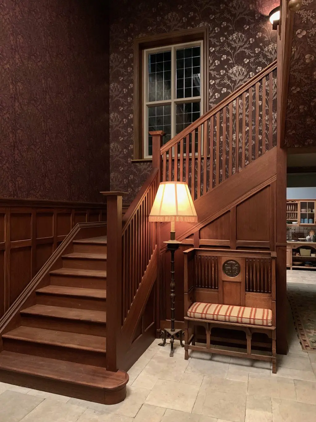 The staircase of Agatha Christie's house in See How They Run