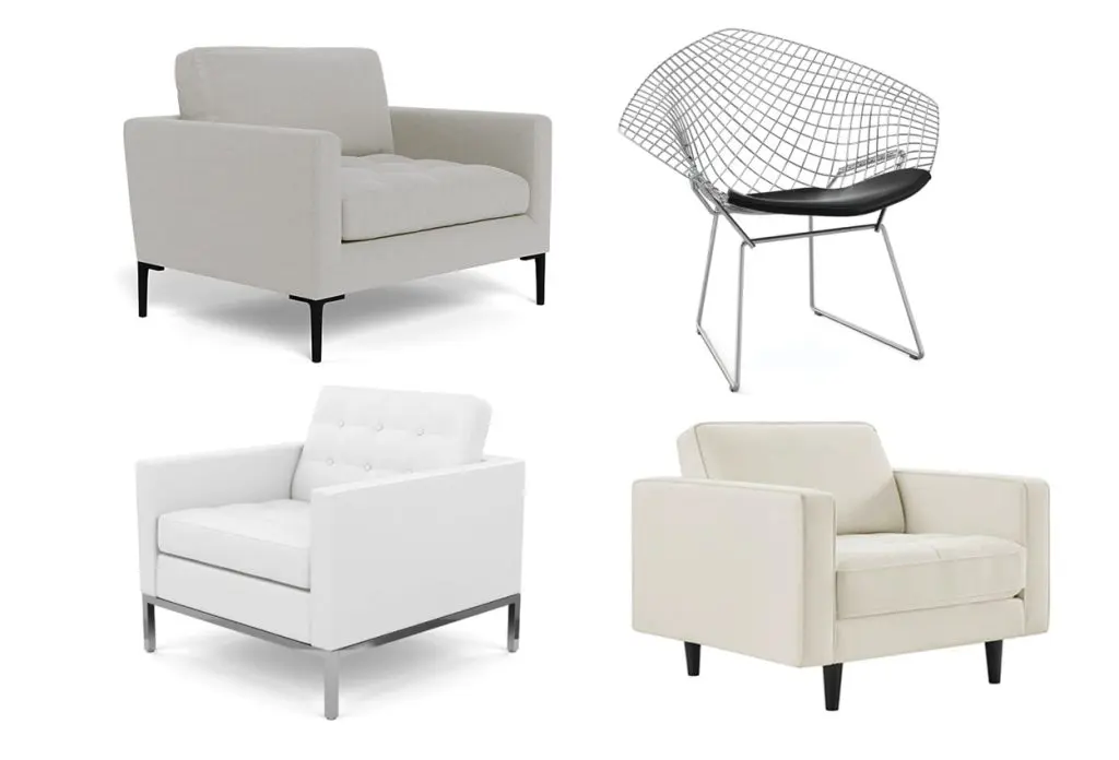 white armchair and diamond chair