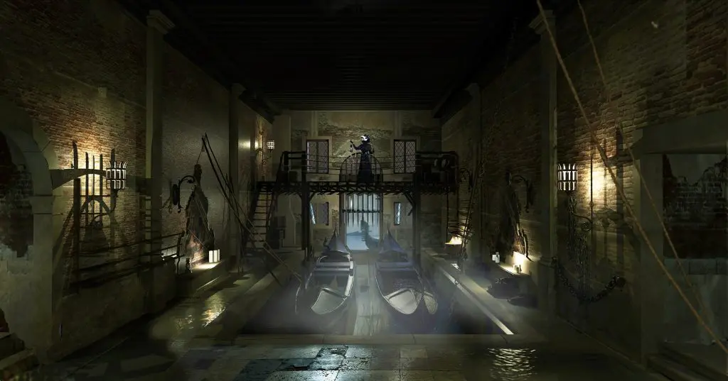 Concept art for the Boat House in A Haunting in Venice
