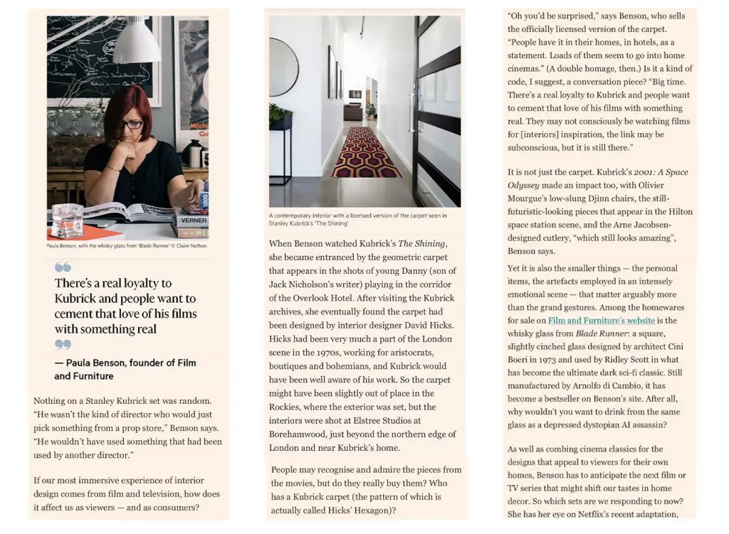 Film and furniture in the Financial Times newspaper