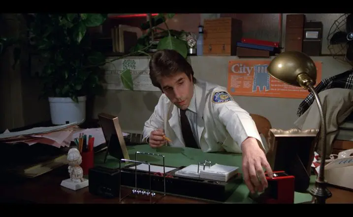 Ballrace, a stylish chrome version of Newton’s cradle on Henry Winkler's desk in Night Shift