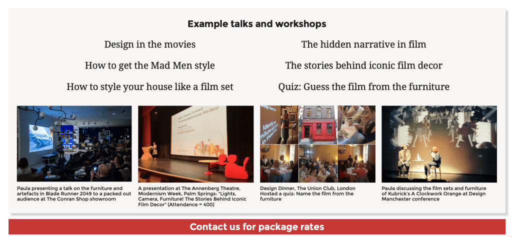 Talks and events hosted by film and furniture