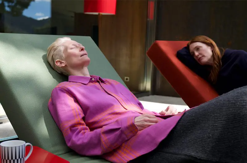 Outdoor chaise sun loungers as seen in The Room Next Door