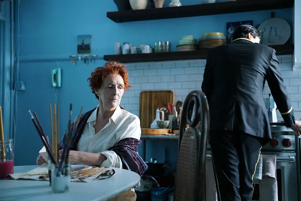 Park Avenue film interiors Fiona Shaw and Chaske Spencer in the Kitchen of Kit's apartment