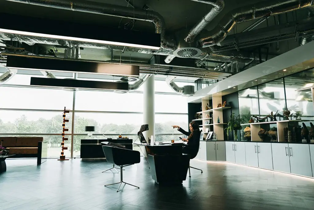 Michelle (Emma Stone) office in Bugonia