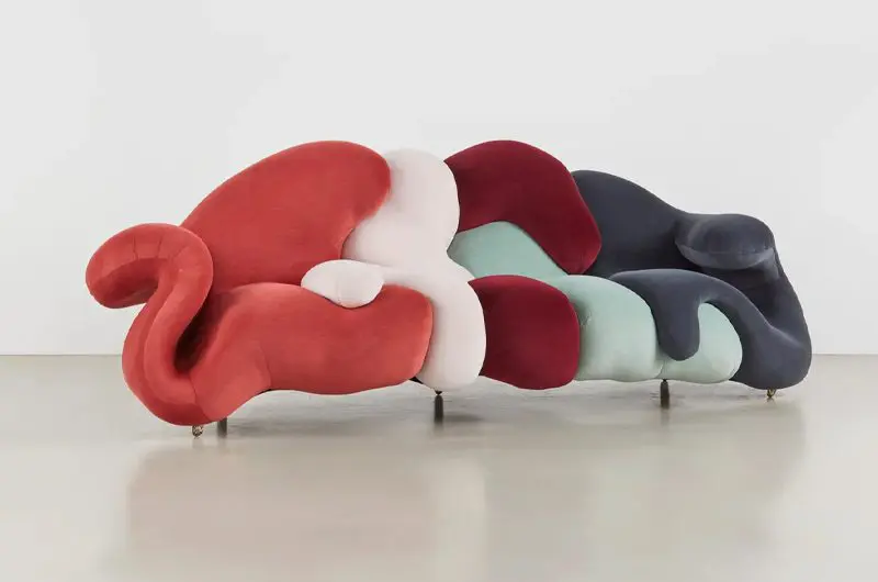 Misha Kahn (American, b. 1989) Bois Brûle, 2023. Knit new wool, polyester, and nylon, stainless steel