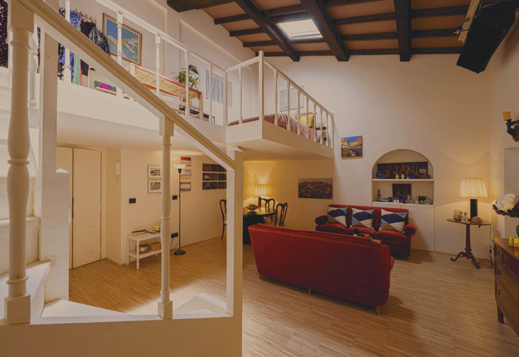 Emily's apartment, showing the loft layout of her top-floor chambre de bonne (maid's quarters) set.