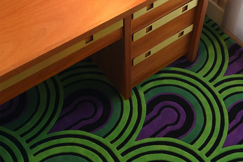 Room 237 hand-tufted 1 ply wool, wall-to-wall fitted carpet in our client's guest suite in Park City