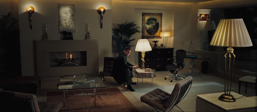 M's apartment in Casino Royal features a Mies van der Rohe Barcelona Chair Bond film sets