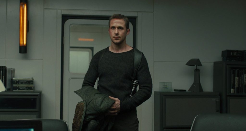 K in Joshi's NYPD office artefacts in Blade Runner 2049, with E63 metal table lamp see on the right
