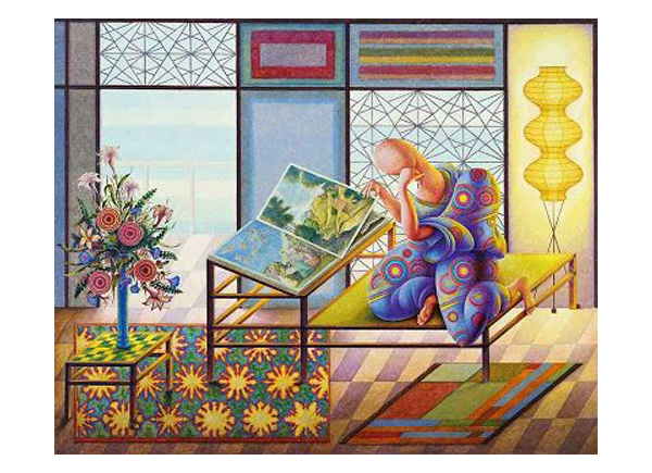 'Artista Viendo un Libro de Arte' painting by Guillermo Pérez Villalta-film-and-furniture