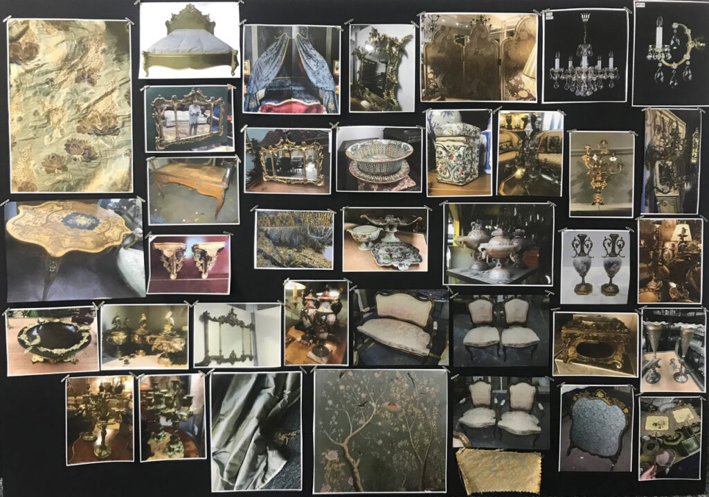 One of Tanya Bowd's moodboards for furniture, fabric and interior details for The Great