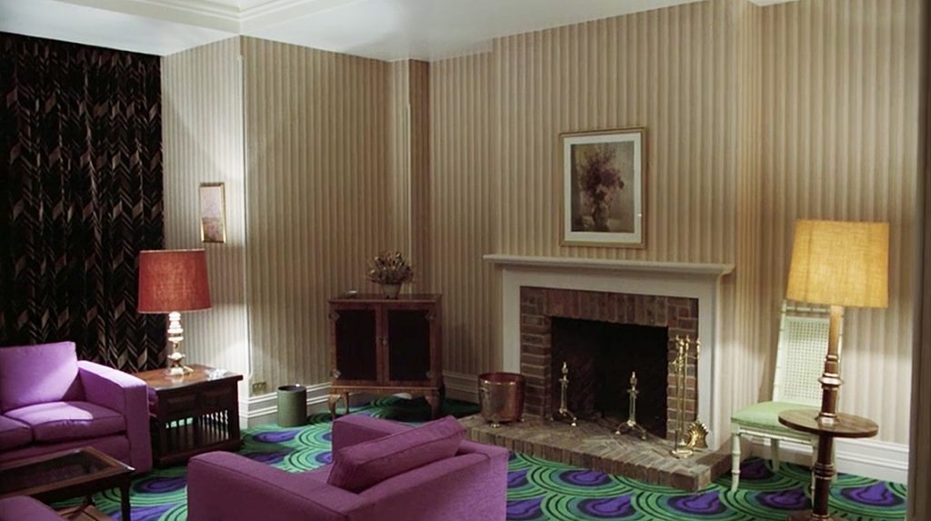 The fireplace area of Room 237 in The Shining's Overlook Hotel