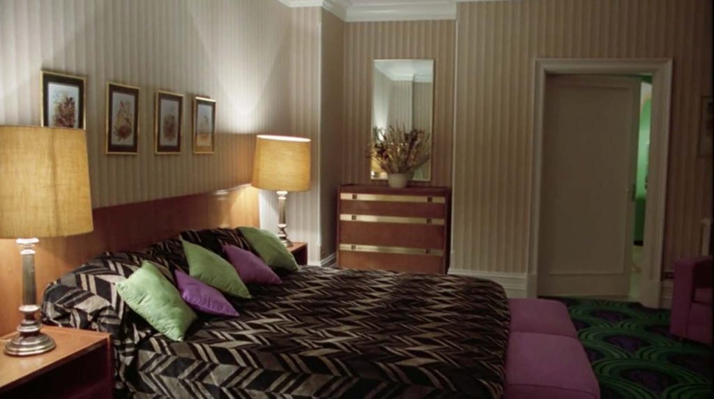 The bed in Room 237 in The Shining