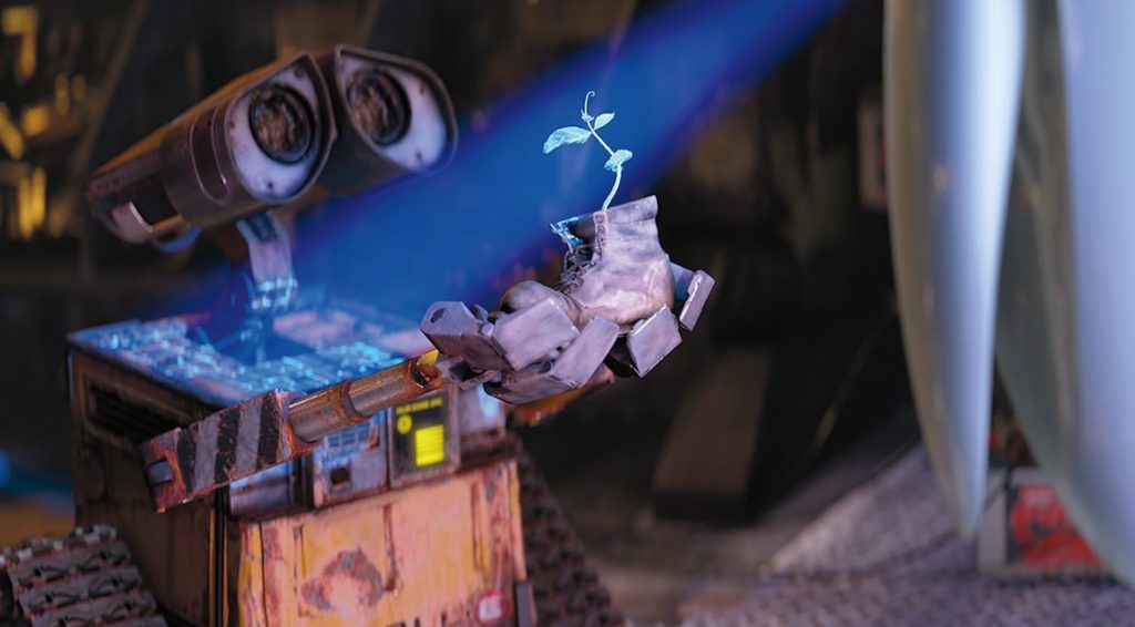 Wall-e with his plant plants in film