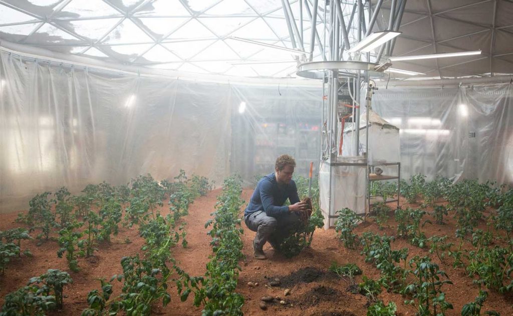 The Martian potato crop plants in film