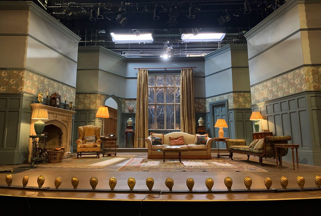 The stage set of Agatha Christie's drawing room in See How They Run
