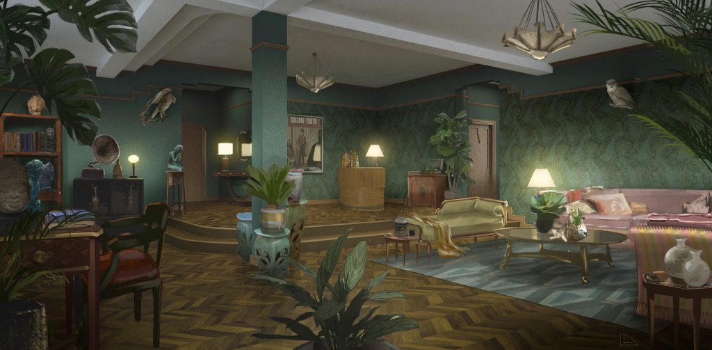 A visual from the production design of Merv's apartment in See How They Run. Image c/o Amanda MacArthur