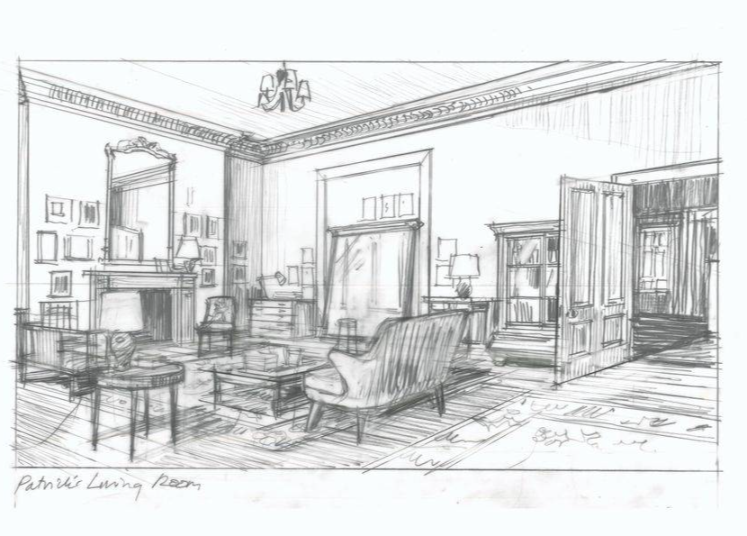 Production drawing for Patrick's living room in My Policeman