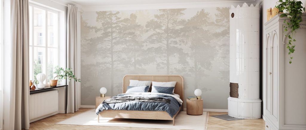 Misty Pine Forest - Beige mural from Photowall.