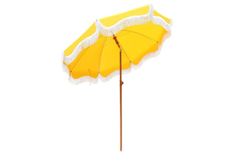 PHI VILLA 7ft Beach Umbrella, Yellow, UPF 50+ Sunshade With Tassel, Tiltable