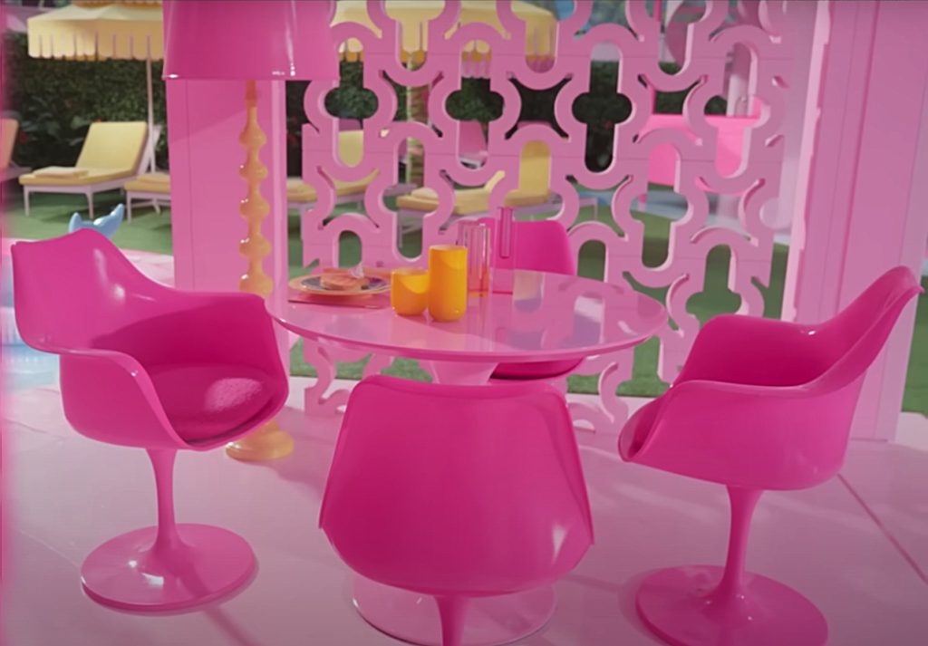 barbie dining area with saarinen tulip chairs