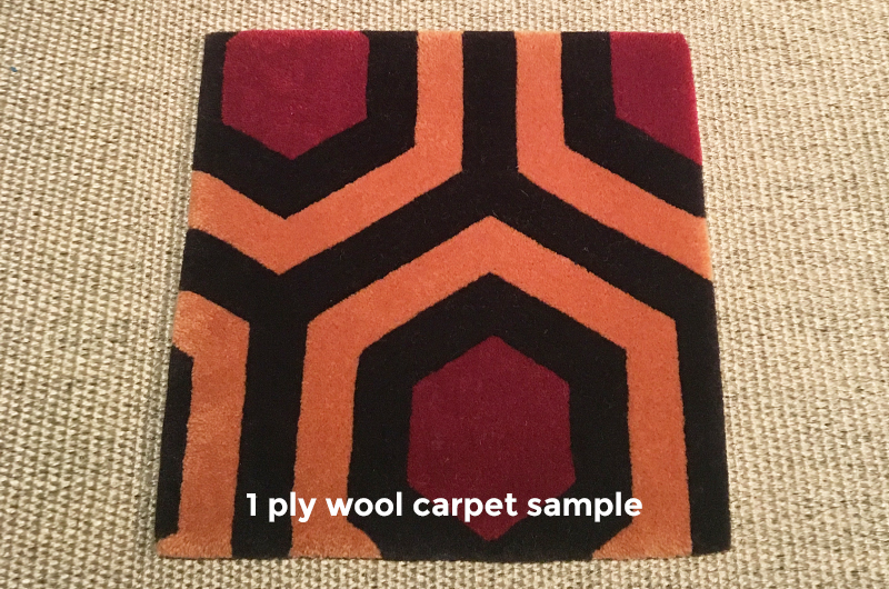 The Shining carpet samples - Hicks Hexagon officially licensed, Room 237 and Gold Room carpet and rug samples